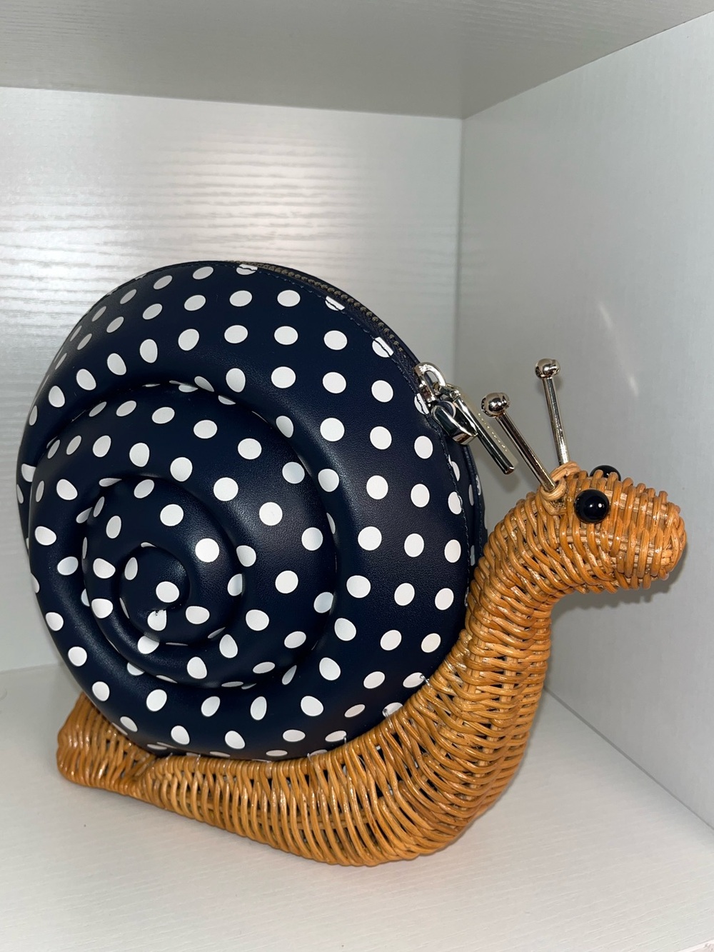 kate spade Enchanted Forest Wicker Snail Crossbody Bag - Navy/White Polka Dots